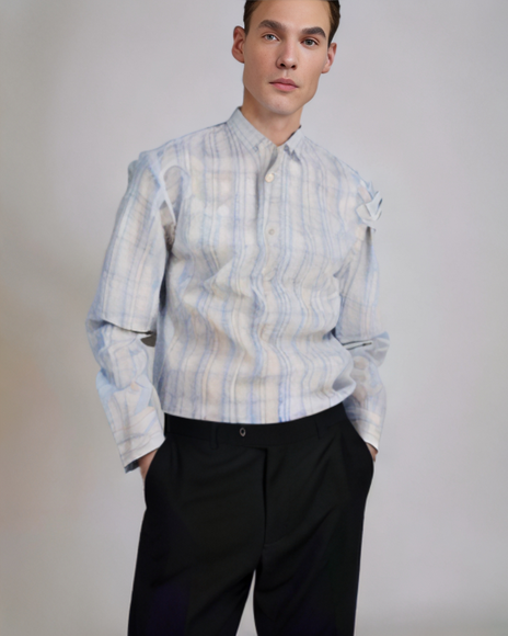 Made Cam Newton Mens M Blue & White Striped circles Long Sleeve Dress Shirt T21 - Picture 1 of 9